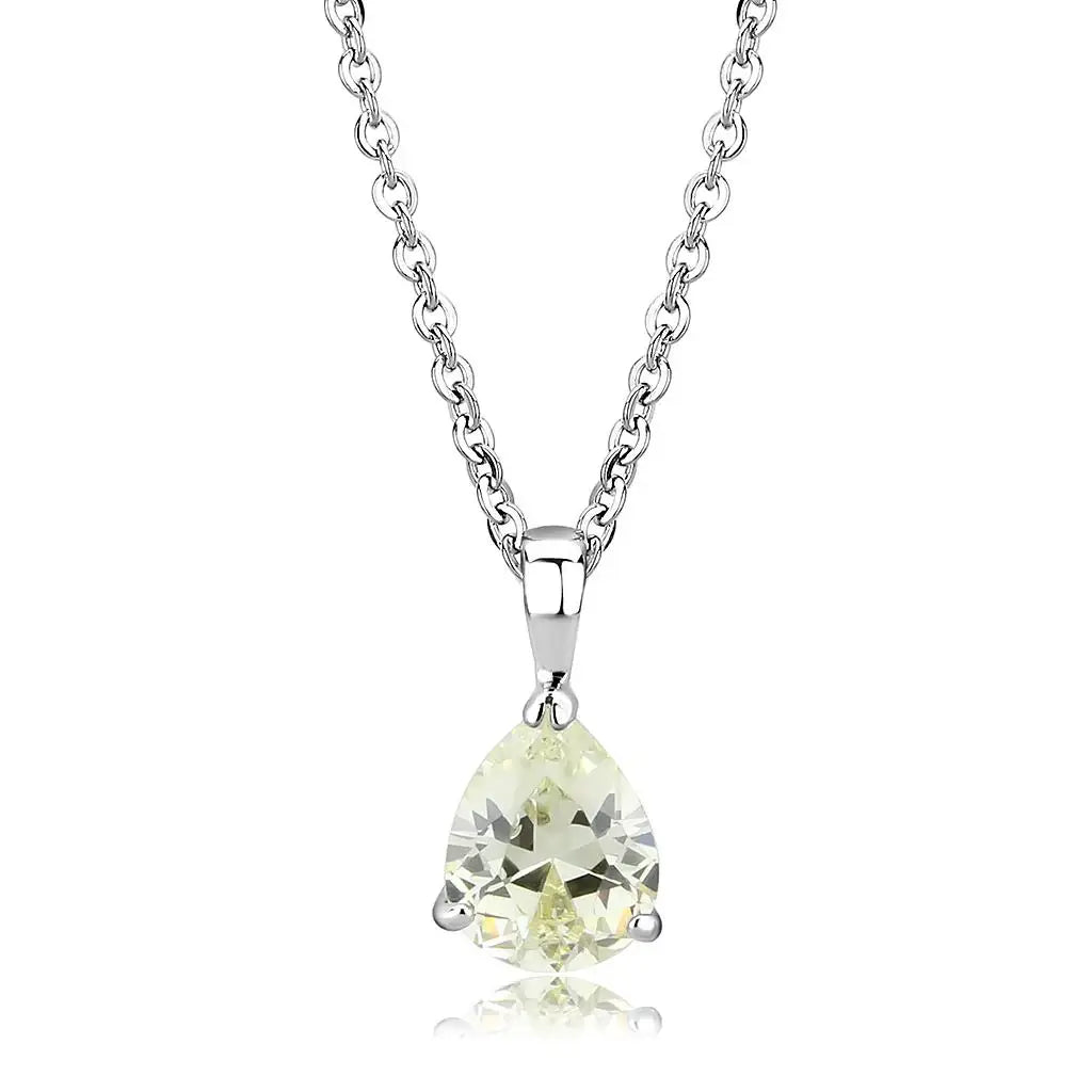 LO311 - Rhodium Brass Chain Pendant with AAA Grade CZ in Citrine Yellow - Alamode - Flyclothing LLC