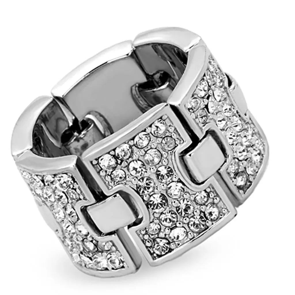 LO3147 - Rhodium Brass Ring with Top Grade Crystal in Clear - Alamode - Flyclothing LLC