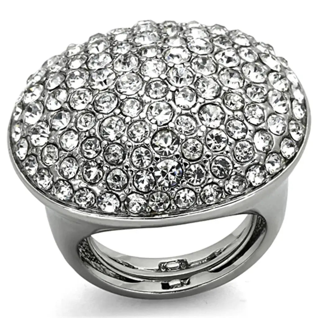 LO3149 - Rhodium Brass Ring with Top Grade Crystal in Clear - Alamode - Flyclothing LLC