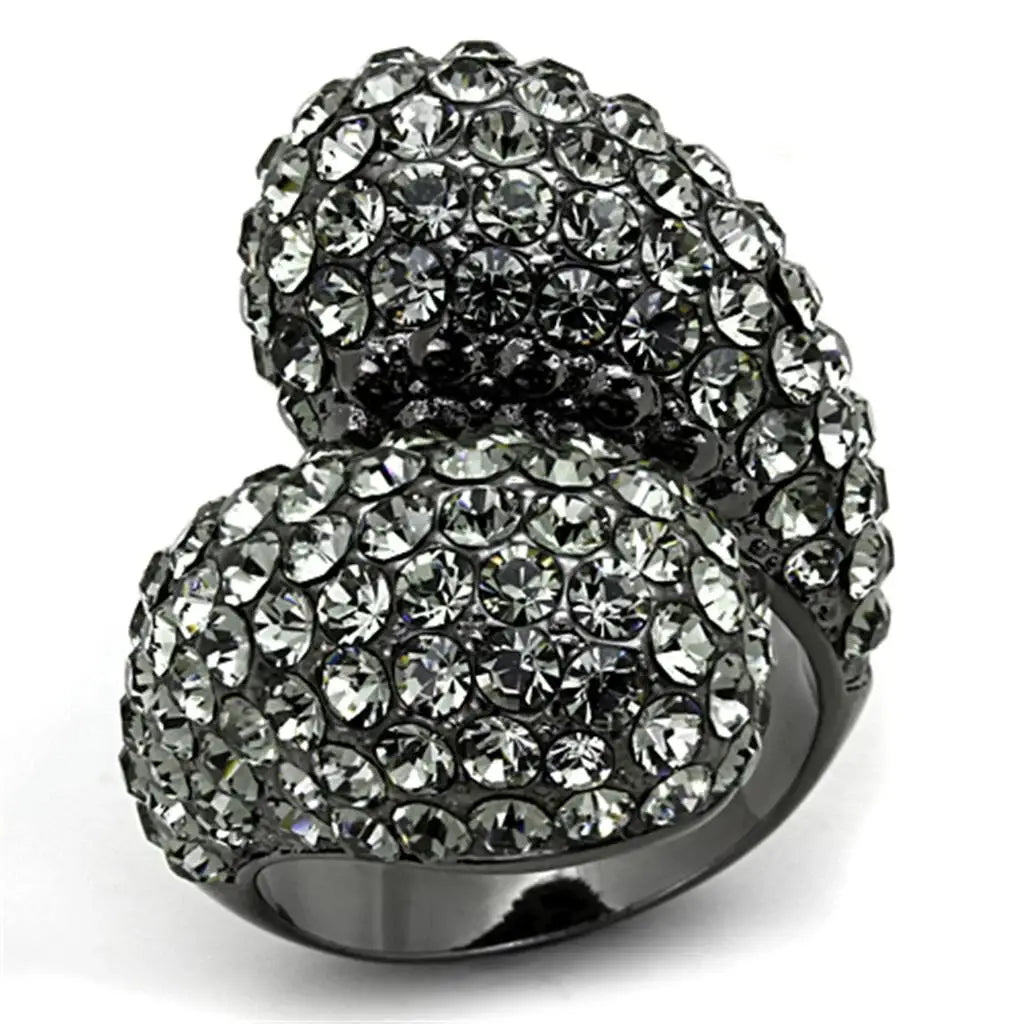 LO3172 - TIN Cobalt Black Brass Ring with Top Grade Crystal in Black Diamond - Alamode - Flyclothing LLC