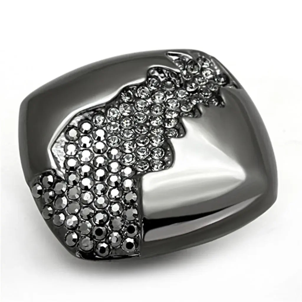 LO3174 - TIN Cobalt Black Brass Ring with Top Grade Crystal in Black Diamond - Alamode - Flyclothing LLC