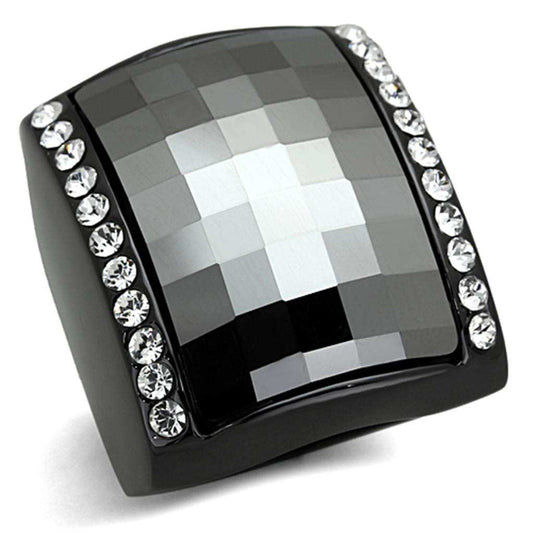 LO3207 - TIN Cobalt Black Brass Ring with Top Grade Crystal in Black Diamond - Alamode - Flyclothing LLC