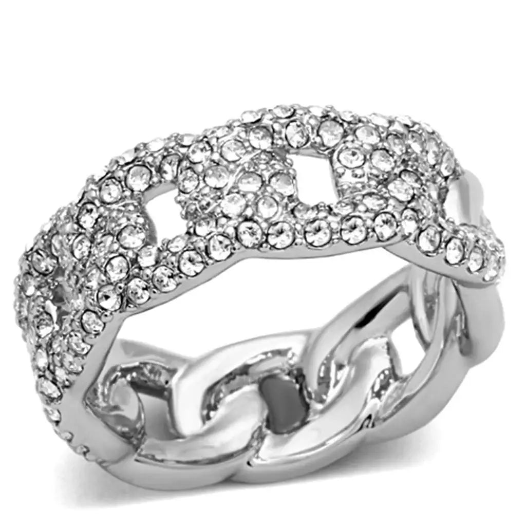 LO3210 - Rhodium Brass Ring with Top Grade Crystal in Clear - Alamode - Flyclothing LLC