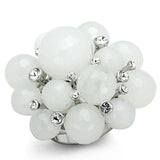 LO3213 - Rhodium Brass Ring with Synthetic Synthetic Glass in White - Alamode - Flyclothing LLC