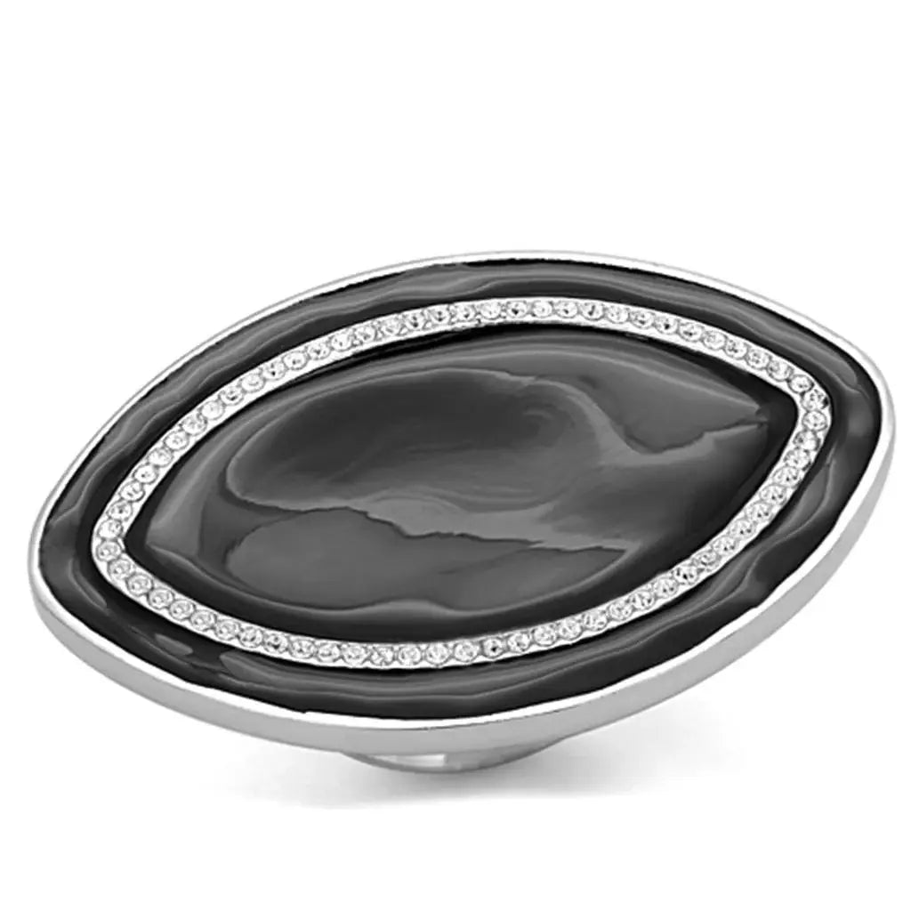 LO3217 - Rhodium Brass Ring with Top Grade Crystal in Clear - Alamode - Flyclothing LLC
