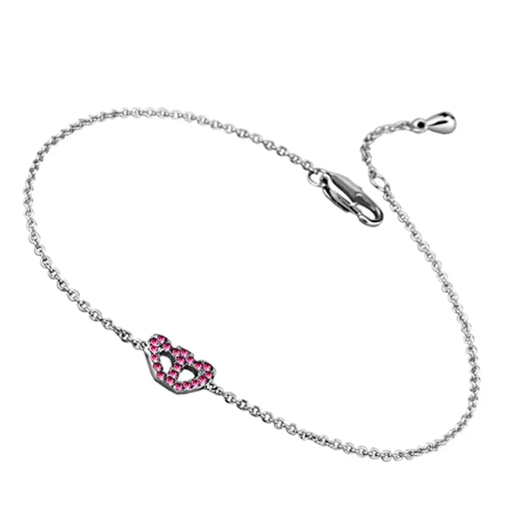 LO3229 - Rhodium Brass Bracelet with Top Grade Crystal in Rose - Alamode - Flyclothing LLC