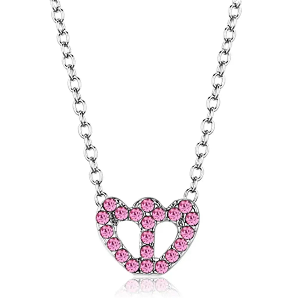 LO3230 - Rhodium Brass Chain Pendant with Top Grade Crystal in Rose - Alamode - Flyclothing LLC