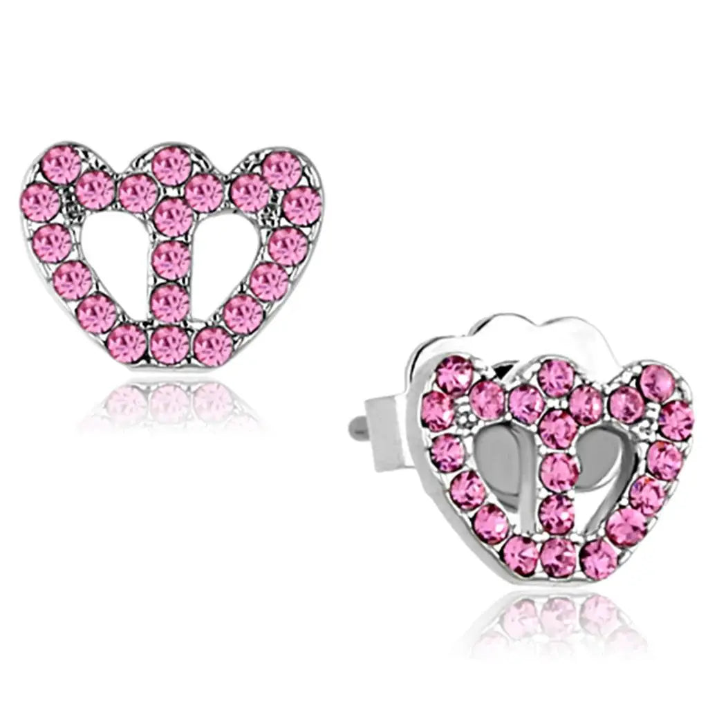 LO3231 - Rhodium Brass Earrings with Top Grade Crystal in Rose - Alamode - Flyclothing LLC