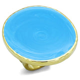LO3239 - Gold Brass Ring with Epoxy  in Sea Blue - Alamode