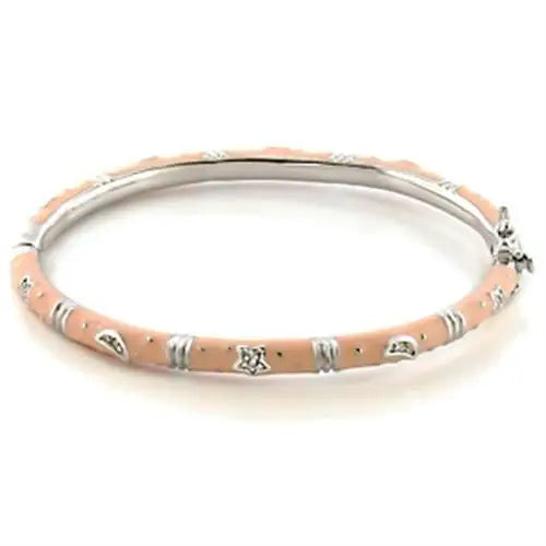 LO324 - Rhodium Brass Bangle with Top Grade Crystal in Clear - Alamode - Flyclothing LLC
