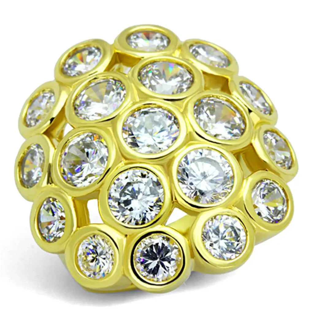 LO3250 - Gold Brass Ring with AAA Grade CZ in Clear - Alamode - Flyclothing LLC