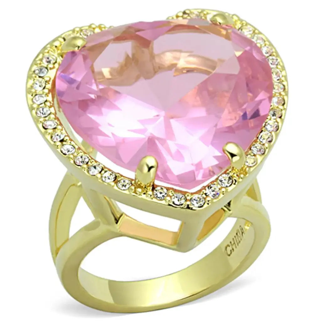 LO3251 - Gold Brass Ring with Synthetic Synthetic Glass in Rose - Alamode - Flyclothing LLC