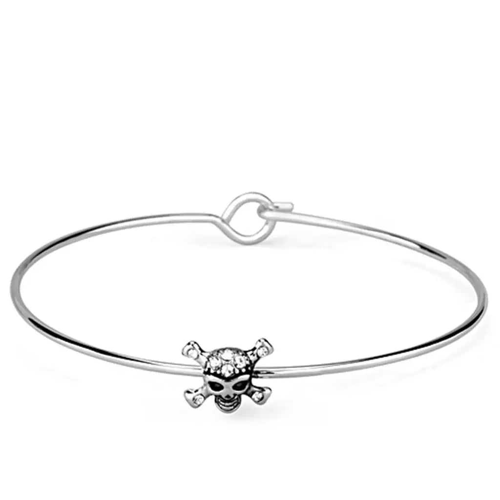 LO3267 - Rhodium Brass Bangle with Top Grade Crystal in Clear - Alamode - Flyclothing LLC