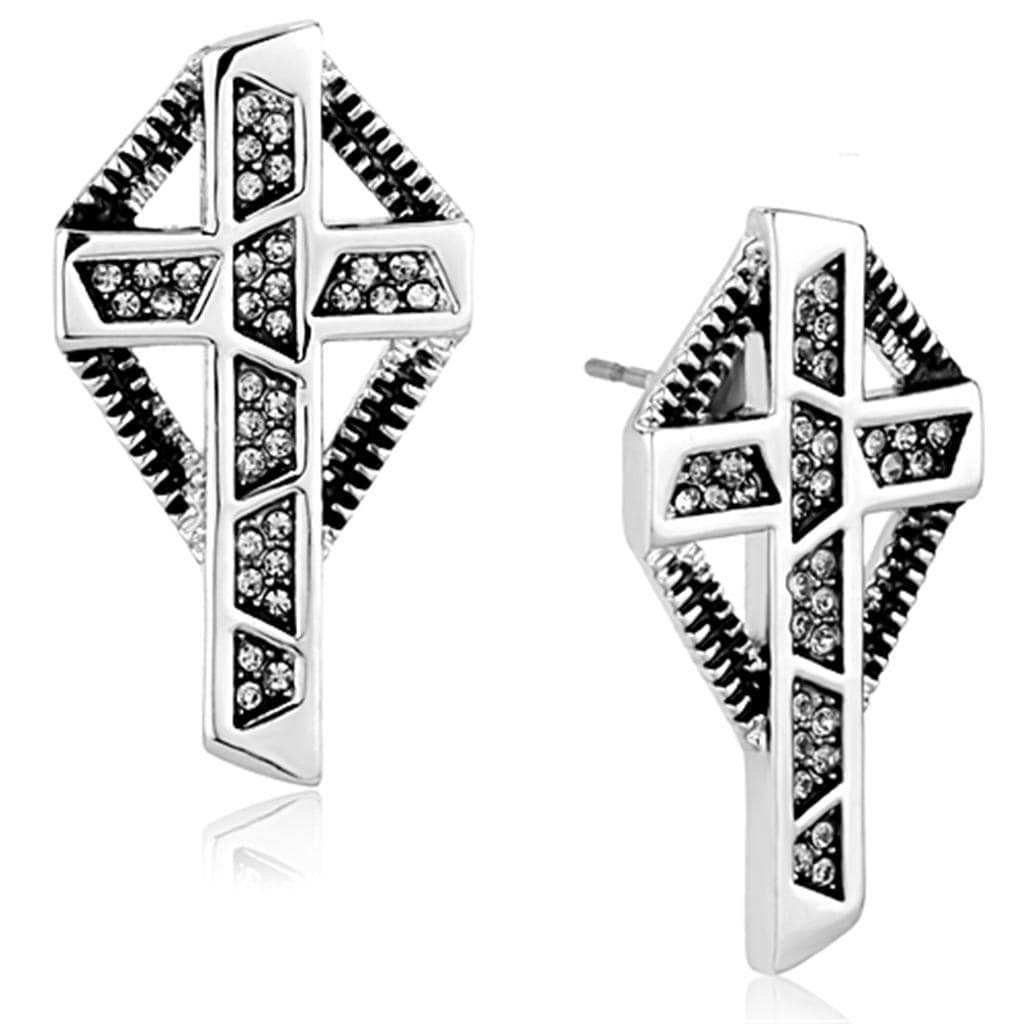 LO3282 - Rhodium Brass Earrings with Top Grade Crystal in Black Diamond - Alamode - Flyclothing LLC