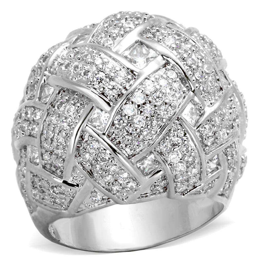 LO3352 - Rhodium Brass Ring with AAA Grade CZ in Clear - Alamode - Flyclothing LLC