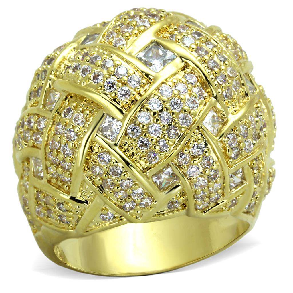 LO3353 - Gold Brass Ring with AAA Grade CZ in Clear - Alamode - Flyclothing LLC