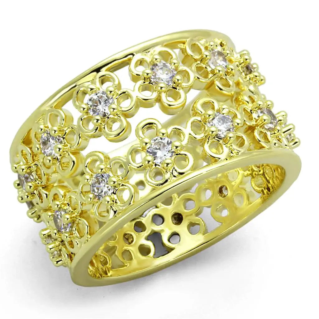 LO3363 - Gold Brass Ring with AAA Grade CZ in Clear - Alamode - Flyclothing LLC