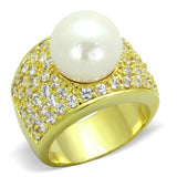 LO3385 - Gold Brass Ring with Synthetic Pearl in White - Alamode - Flyclothing LLC