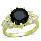 LO3386 - Gold Brass Ring with Synthetic Synthetic Glass in Jet - Alamode - Flyclothing LLC