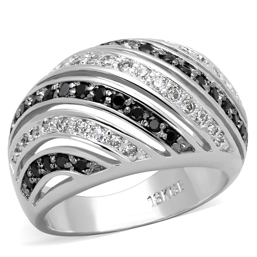 LO3399 - Rhodium + Ruthenium Brass Ring with AAA Grade CZ  in Black Diamond - Alamode