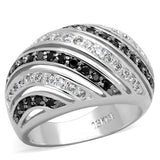LO3399 - Rhodium + Ruthenium Brass Ring with AAA Grade CZ  in Black Diamond - Alamode