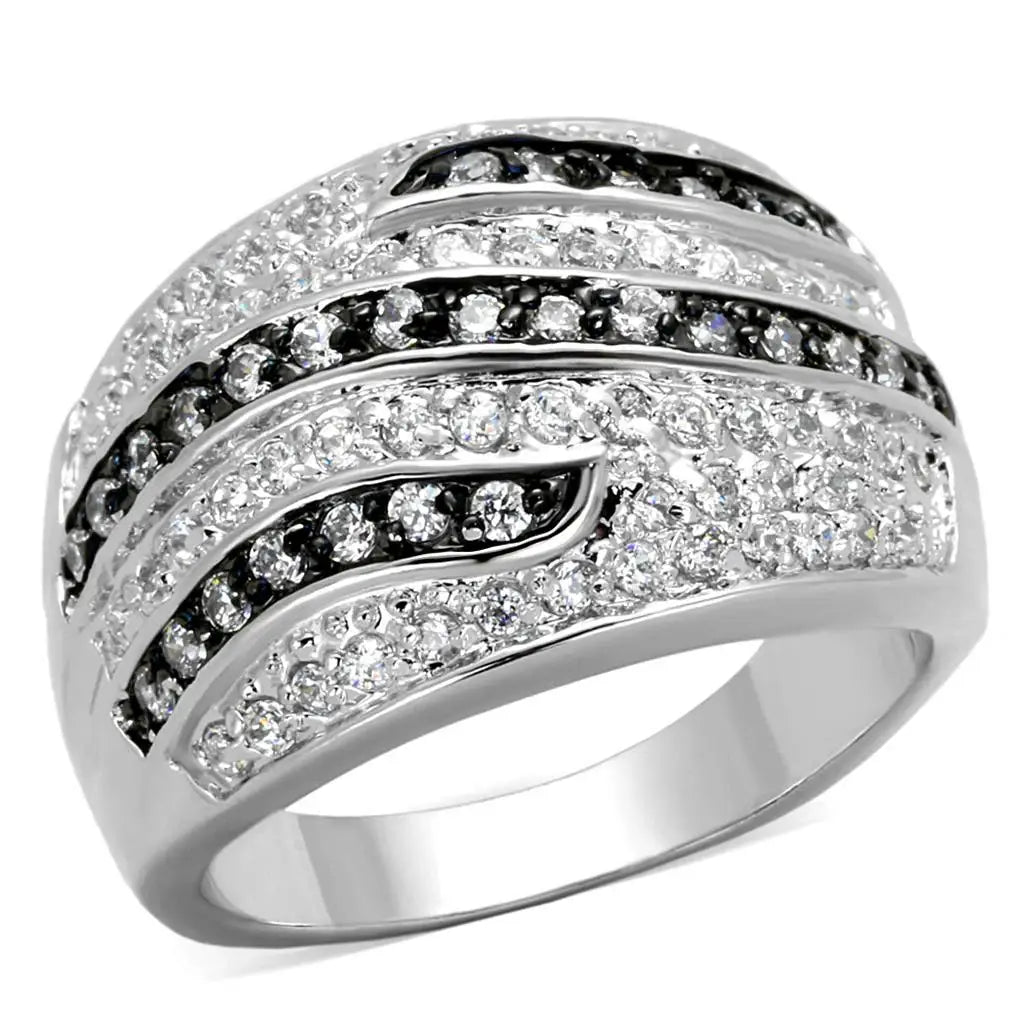 LO3400 - Rhodium + Ruthenium Brass Ring with AAA Grade CZ in Clear - Alamode - Flyclothing LLC