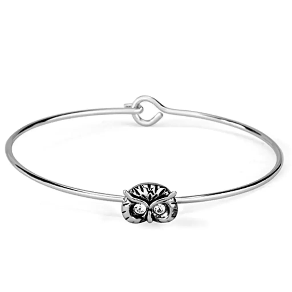 LO3441 - Rhodium Brass Bangle with Top Grade Crystal in Clear - Alamode - Flyclothing LLC
