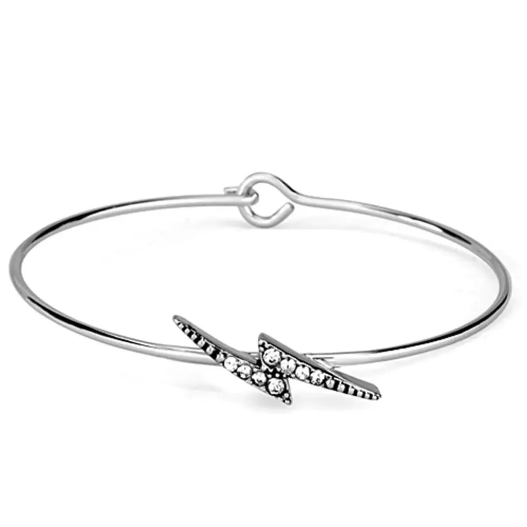 LO3442 - Rhodium Brass Bangle with Top Grade Crystal in Clear - Alamode - Flyclothing LLC