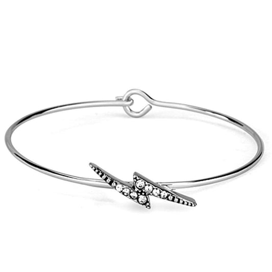 LO3442 - Rhodium Brass Bangle with Top Grade Crystal in Clear - Alamode - Flyclothing LLC