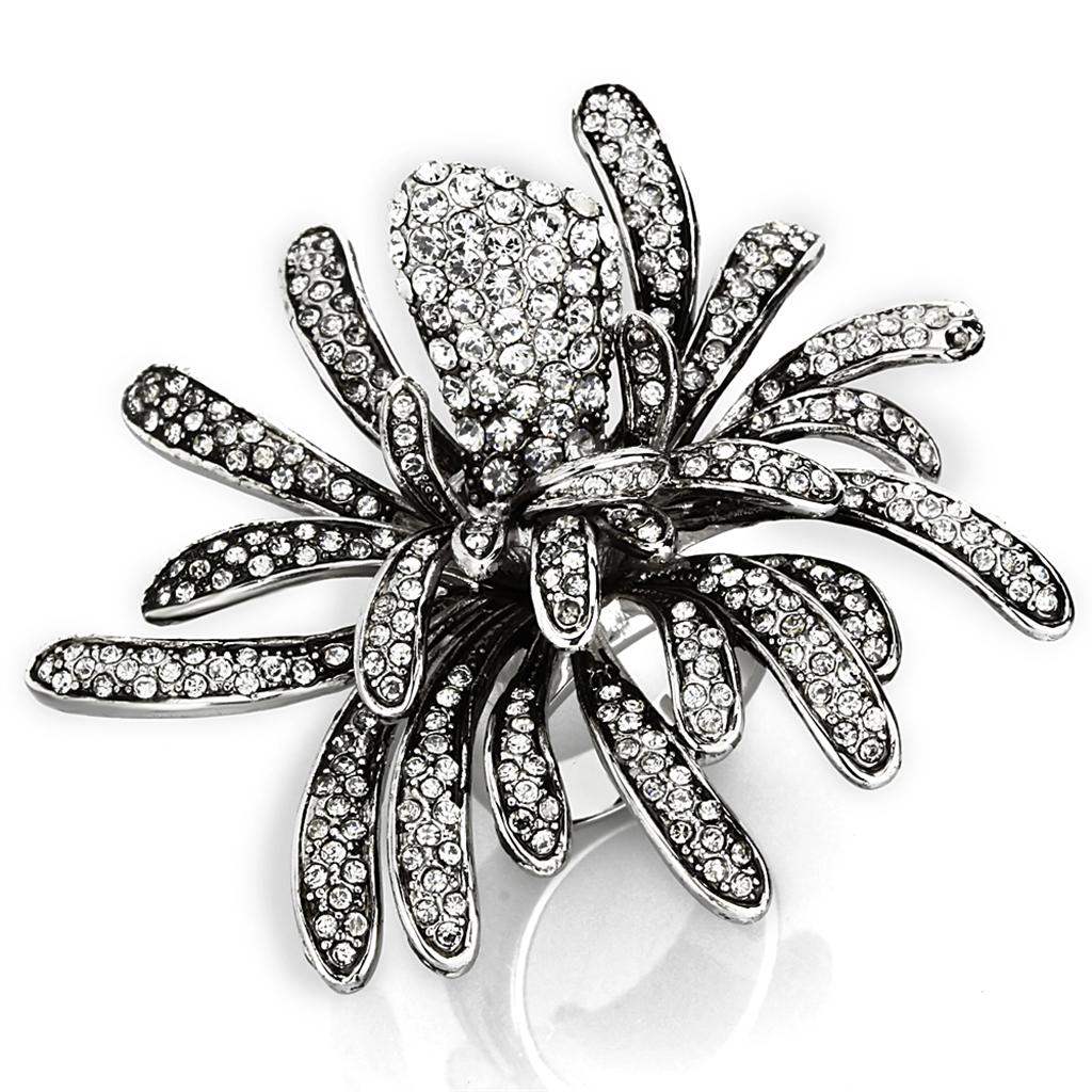 LO3444 - Rhodium Brass Ring with Top Grade Crystal in Clear - Alamode - Flyclothing LLC