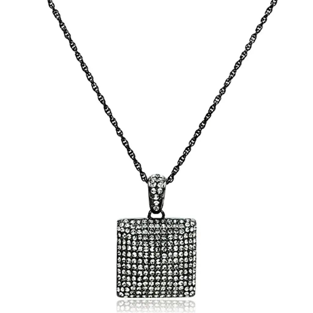 LO3471 - TIN Cobalt Black Brass Chain Pendant with Top Grade Crystal in Black Diamond - Alamode - Flyclothing LLC