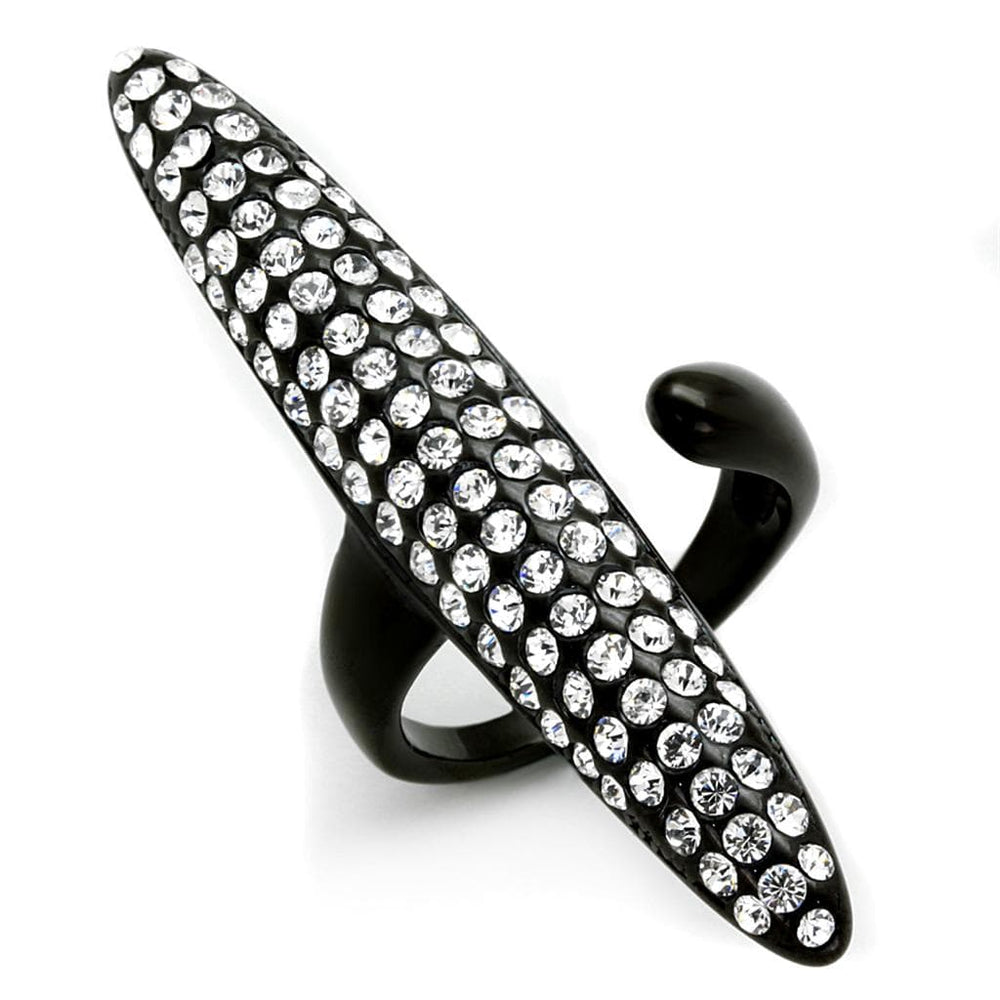 LO3510 - IP Black(Ion Plating) Stainless Steel Ring with Top Grade Crystal  in Clear - Alamode