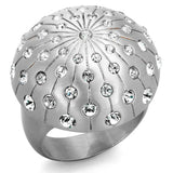 LO3515 - Rhodium+Brushed Brass Ring with Top Grade Crystal in Clear - Alamode - Flyclothing LLC
