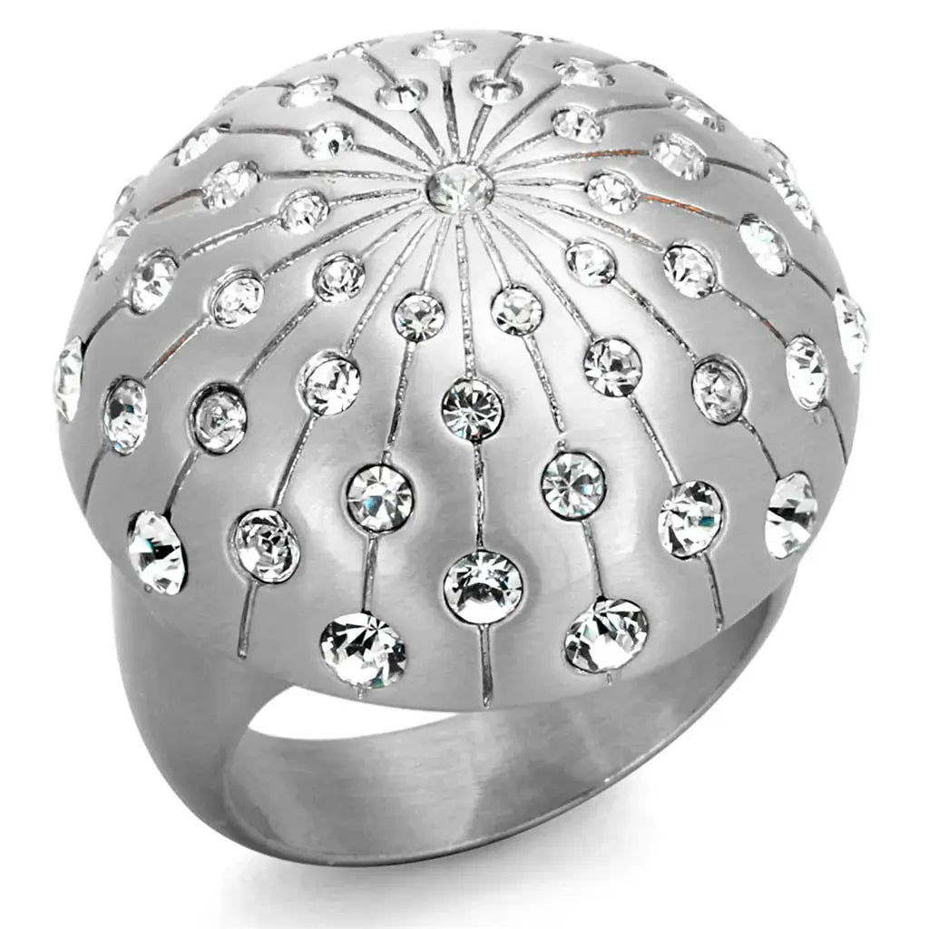 LO3515 - Rhodium+Brushed Brass Ring with Top Grade Crystal in Clear - Alamode - Flyclothing LLC