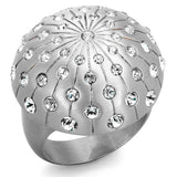 LO3515 - Rhodium+Brushed Brass Ring with Top Grade Crystal  in Clear - Alamode