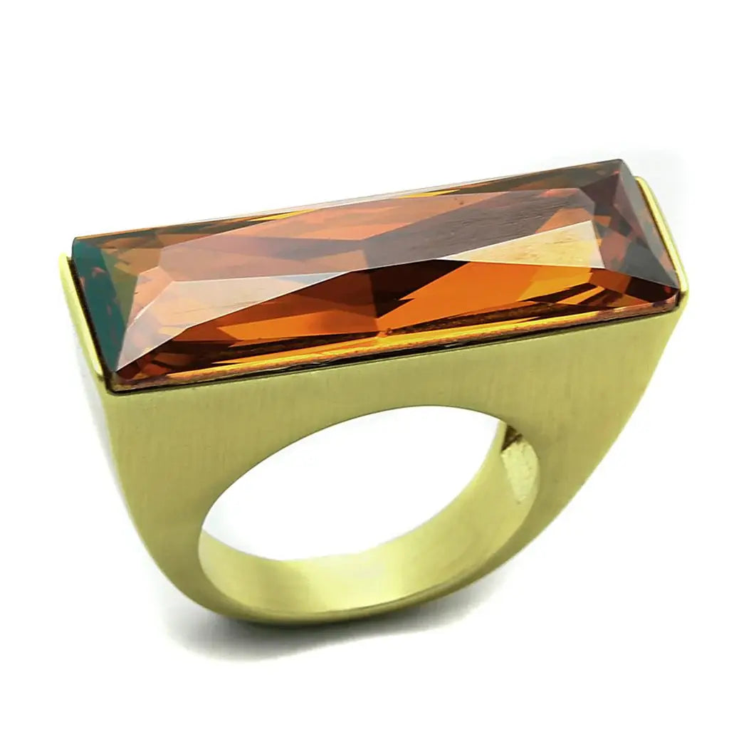 LO3516 - Gold & Brush Brass Ring with Top Grade Crystal in Champagne - Alamode - Flyclothing LLC