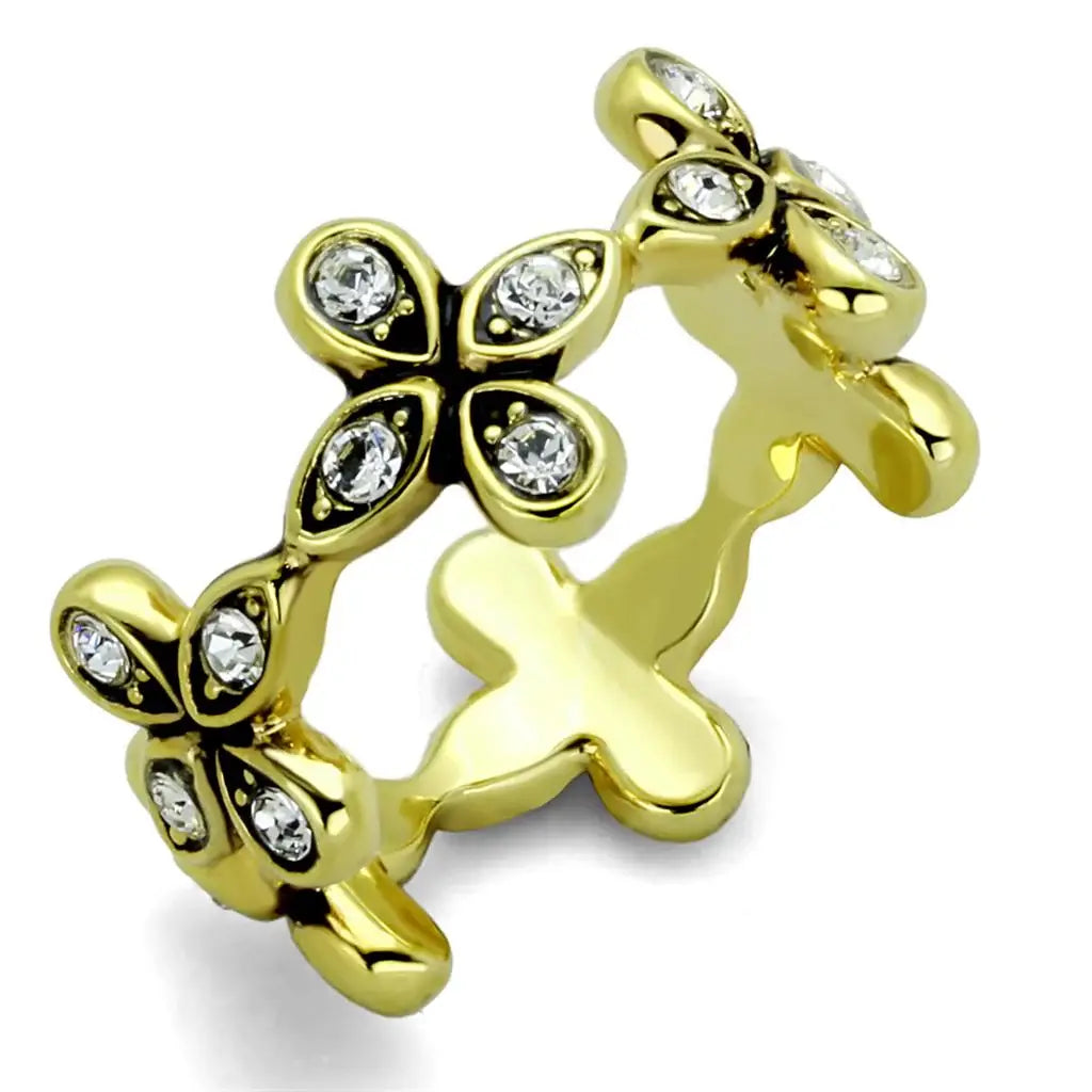 LO3518 - Gold Brass Ring with Top Grade Crystal in Clear - Alamode - Flyclothing LLC