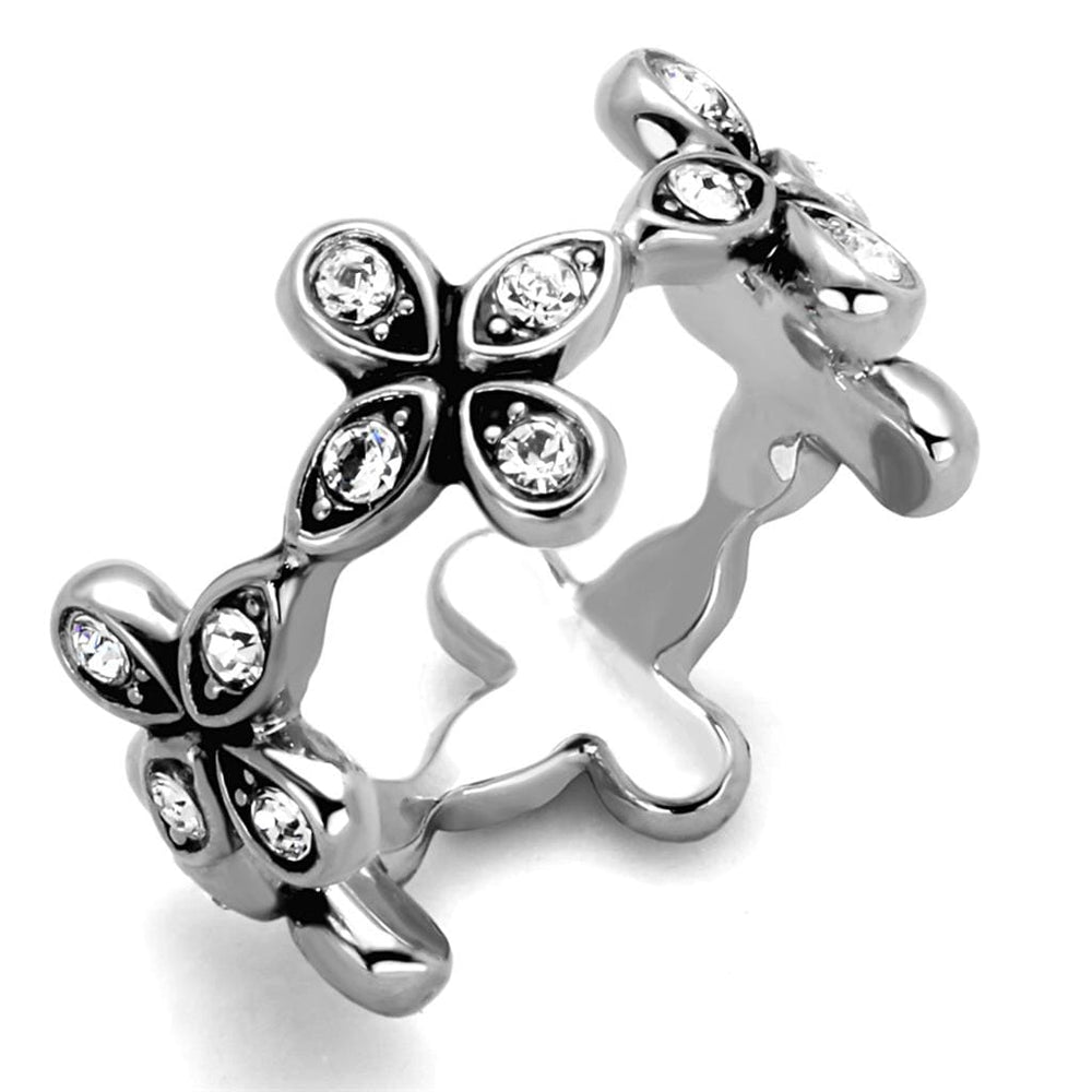 LO3519 - Rhodium Brass Ring with Top Grade Crystal  in Clear - Alamode