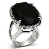 LO3534 - Rhodium Brass Ring with Synthetic Synthetic Glass in Jet - Alamode - Flyclothing LLC
