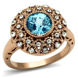 LO3535 - Rose Gold Brass Ring with AAA Grade CZ  in Sea Blue - Alamode