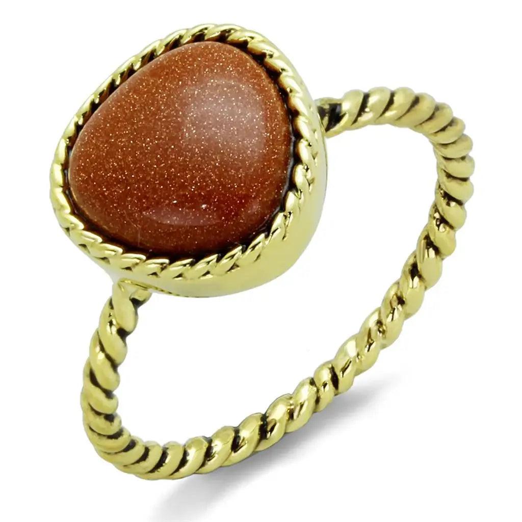 LO3543 - Gold Brass Ring with Synthetic Cat Eye in Brown - Alamode - Flyclothing LLC