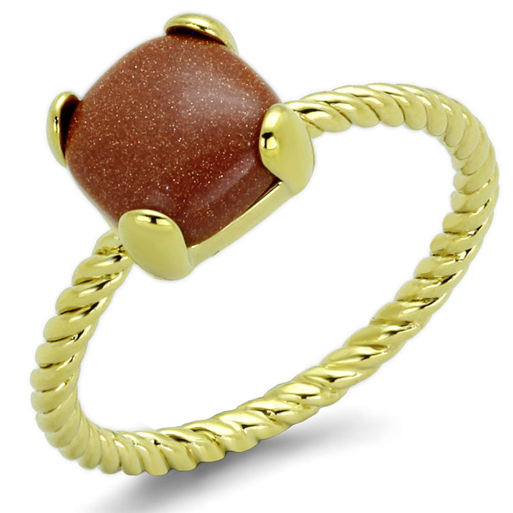 LO3547 - Gold Brass Ring with Synthetic Cat Eye in Brown - Alamode