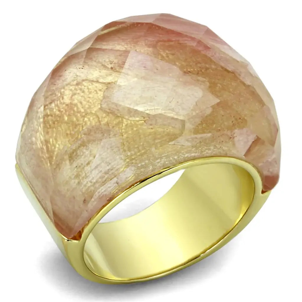 LO3582 - Gold Brass Ring with Synthetic Synthetic Glass in Light Peach - Alamode - Flyclothing LLC