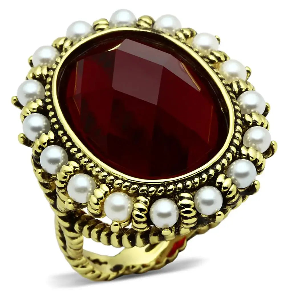 LO3585 - Flash Gold Brass Ring with Synthetic Synthetic Glass in Siam - Alamode - Flyclothing LLC