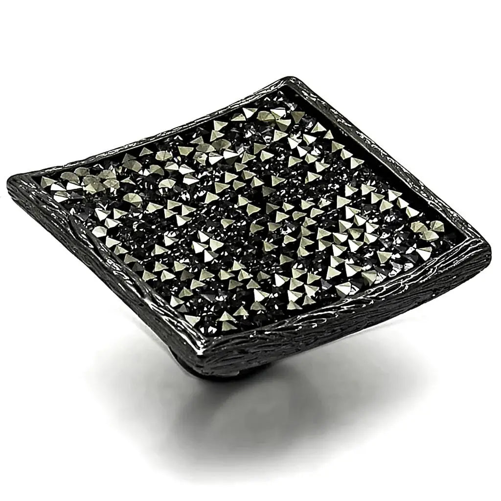 LO3589 - TIN Cobalt Black Brass Ring with Top Grade Crystal in Light Gray - Alamode - Flyclothing LLC