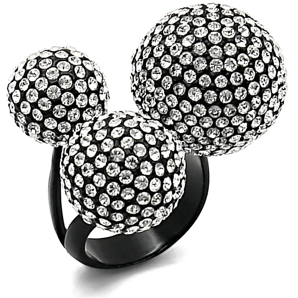 LO3591 - TIN Cobalt Black Brass Ring with Top Grade Crystal in Clear - Alamode - Flyclothing LLC