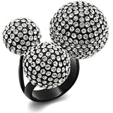 LO3591 - TIN Cobalt Black Brass Ring with Top Grade Crystal  in Clear - Alamode