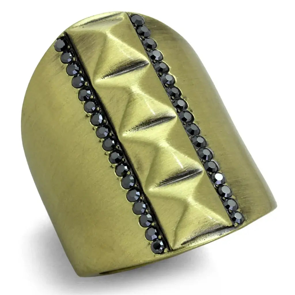 LO3608 - Antique Copper Brass Ring with Top Grade Crystal in Hematite - Alamode - Flyclothing LLC