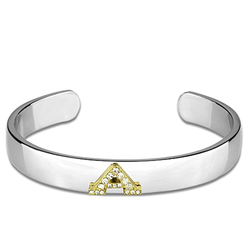 LO3611 - Reverse Two-Tone White Metal Bangle with Top Grade Crystal  in Clear - Alamode