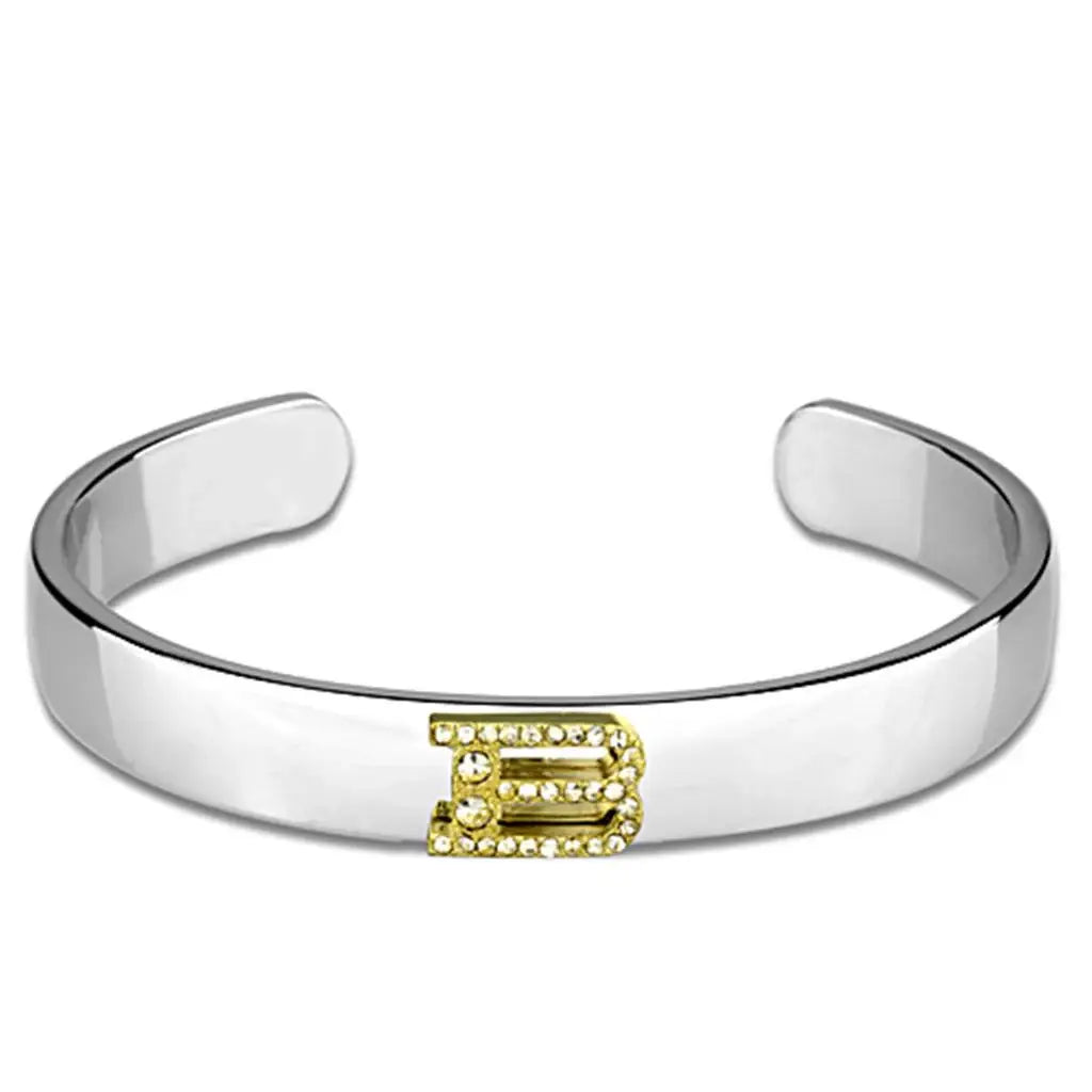 LO3612 - Reverse Two-Tone White Metal Bangle with Top Grade Crystal in Clear - Alamode - Flyclothing LLC